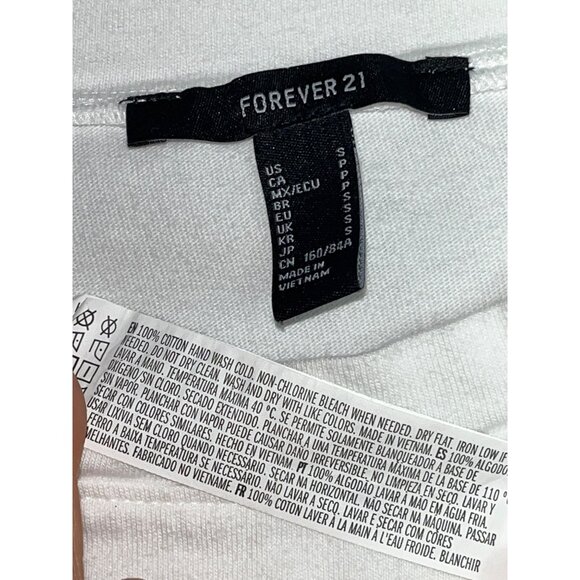 Forever 21 Cotton White Top Crop Drawstring Hem Casual Layering Gym Womens S - Picture 5 of 7